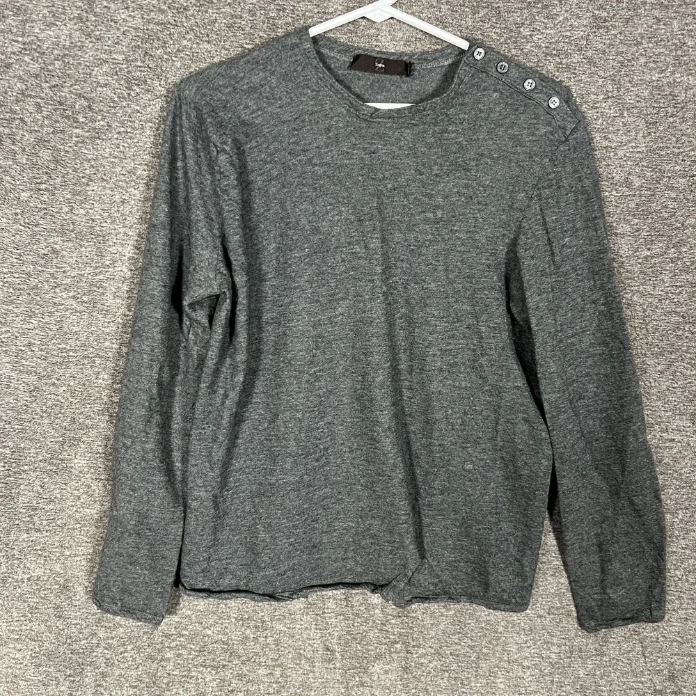 Zegna Sweater Mens Medium Gray Button Shoulder Crewneck‎ Knit Pullover Italy